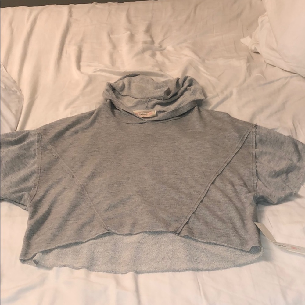 Cropped Hooded grey short sleeve top!